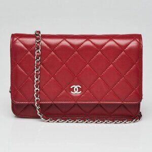 Chanel Red Quilted Lambskin Leather Classic WOC Clutch Bag